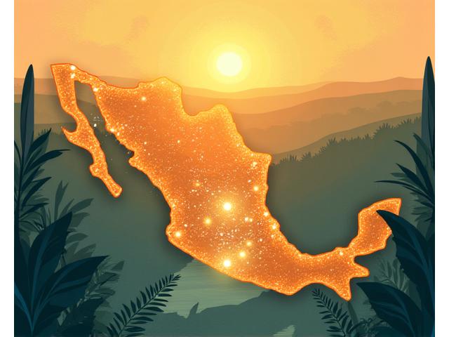 Imagen de un mapa estilizado de Tabasco con puntos de luz indicando iniciativas comunitarias de salud, en un contexto cálido y acogedor.