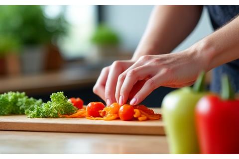 Persona cocinando conscientemente vegetales frescos
